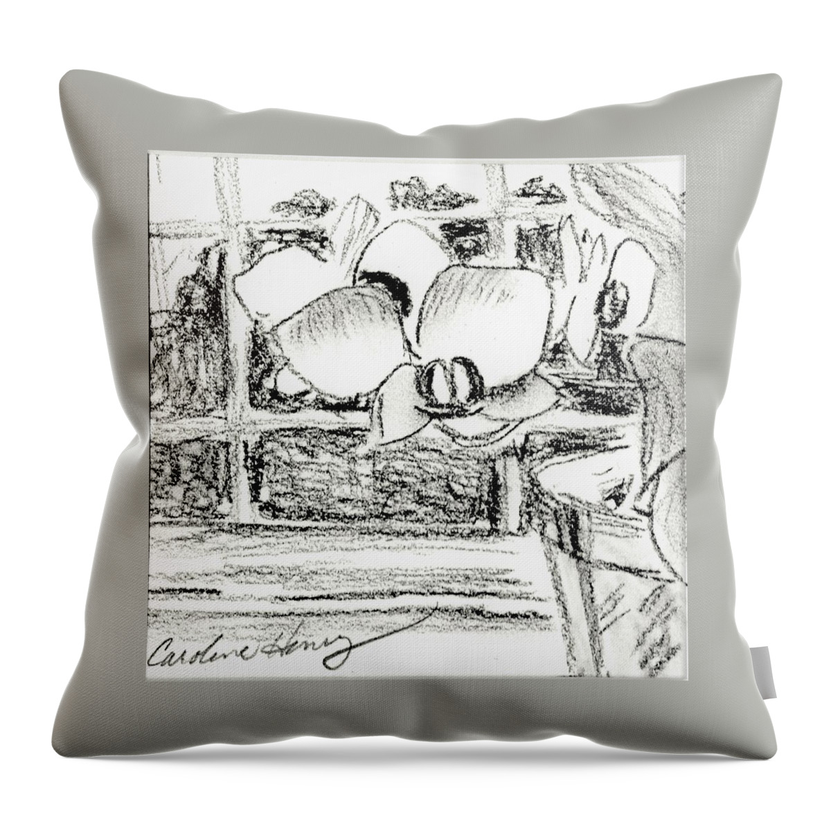 Orchid Throw Pillow featuring the painting Charcoal Orchid by Caroline Henry