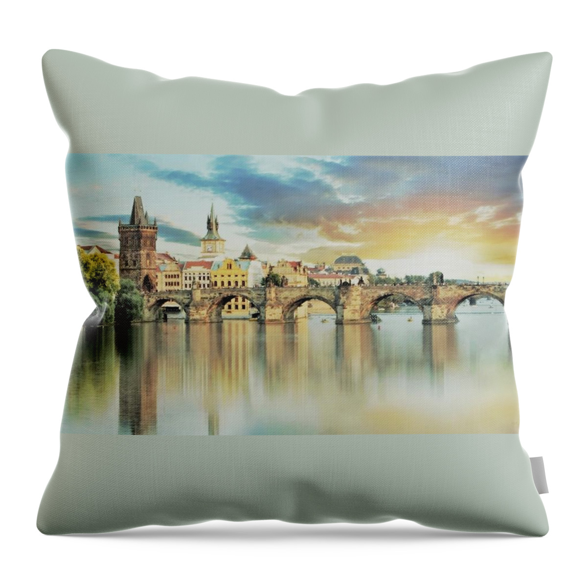 The Charles Bridge Throw Pillow featuring the painting Charles Bridge by Maciek Froncisz