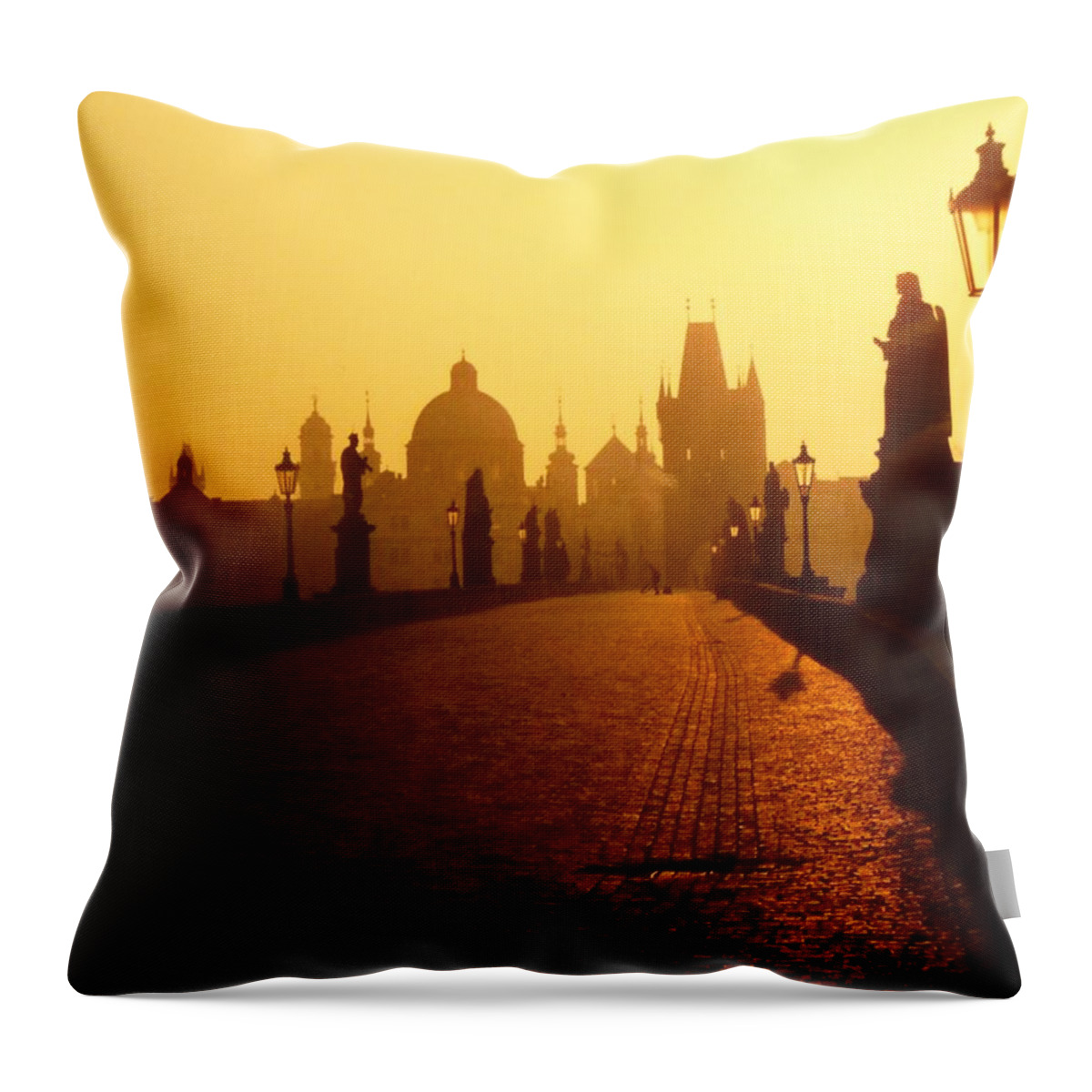 Charles Bridge Throw Pillow featuring the photograph Charles Bridge Prague at Sunrise by Nigel Radcliffe