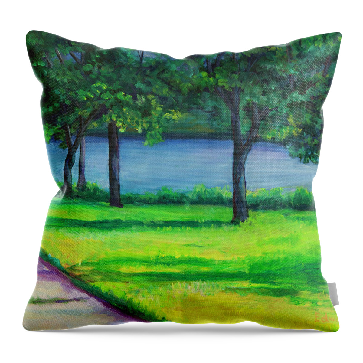 River Throw Pillow featuring the painting Charles River by Edward Cardini