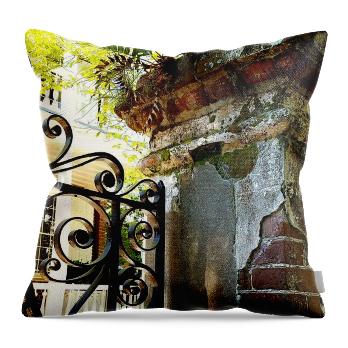 Wrought Iron Throw Pillow featuring the photograph Charleston Gate by Amy Regenbogen