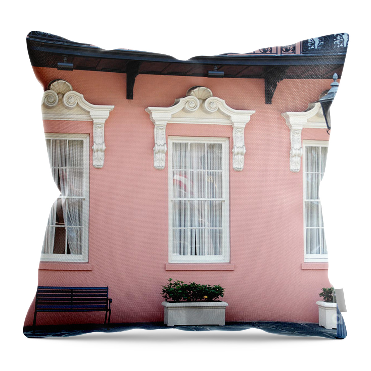 Charleston Houses Throw Pillow featuring the photograph Charleston Historical District - The Mills House - Charleston Architecture by Kathy Fornal
