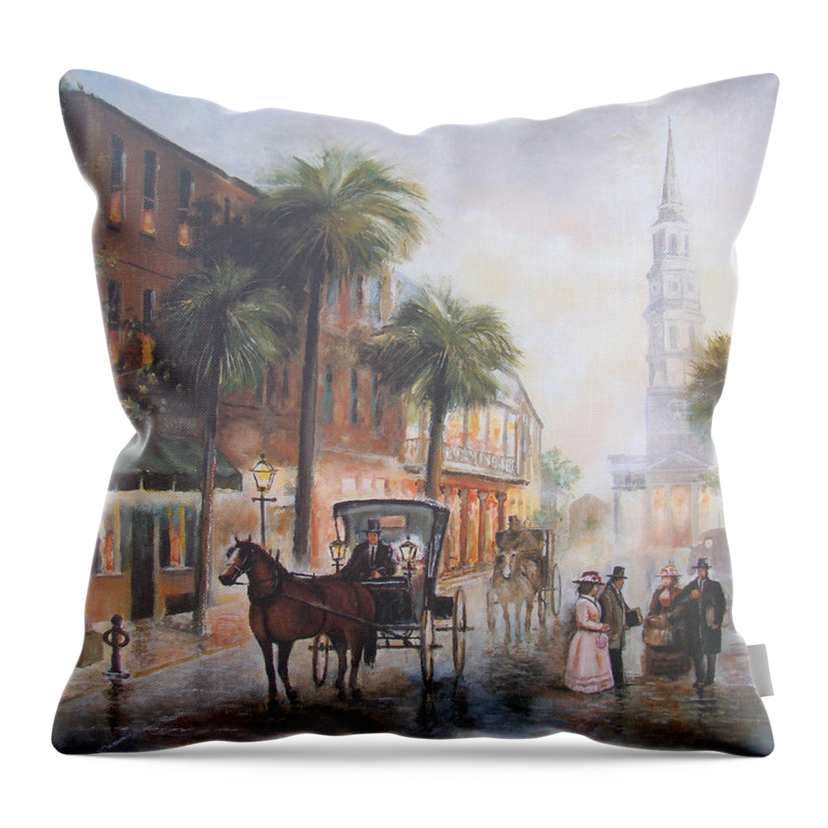 Charleston Throw Pillow featuring the painting Charleston Somewhere in Time by Charles Roy Smith