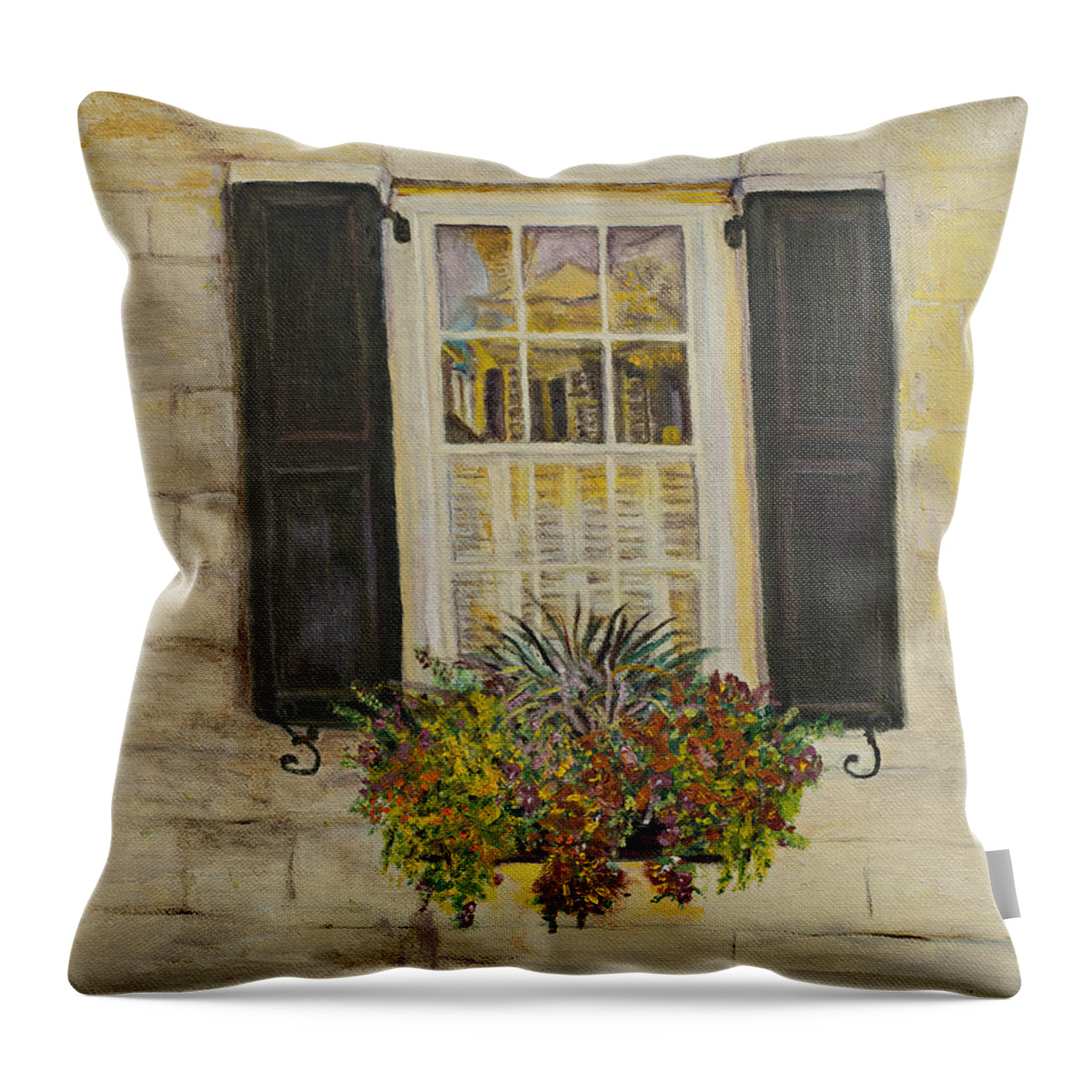 Flowers Throw Pillow featuring the painting Charleston Window by Kathy Knopp