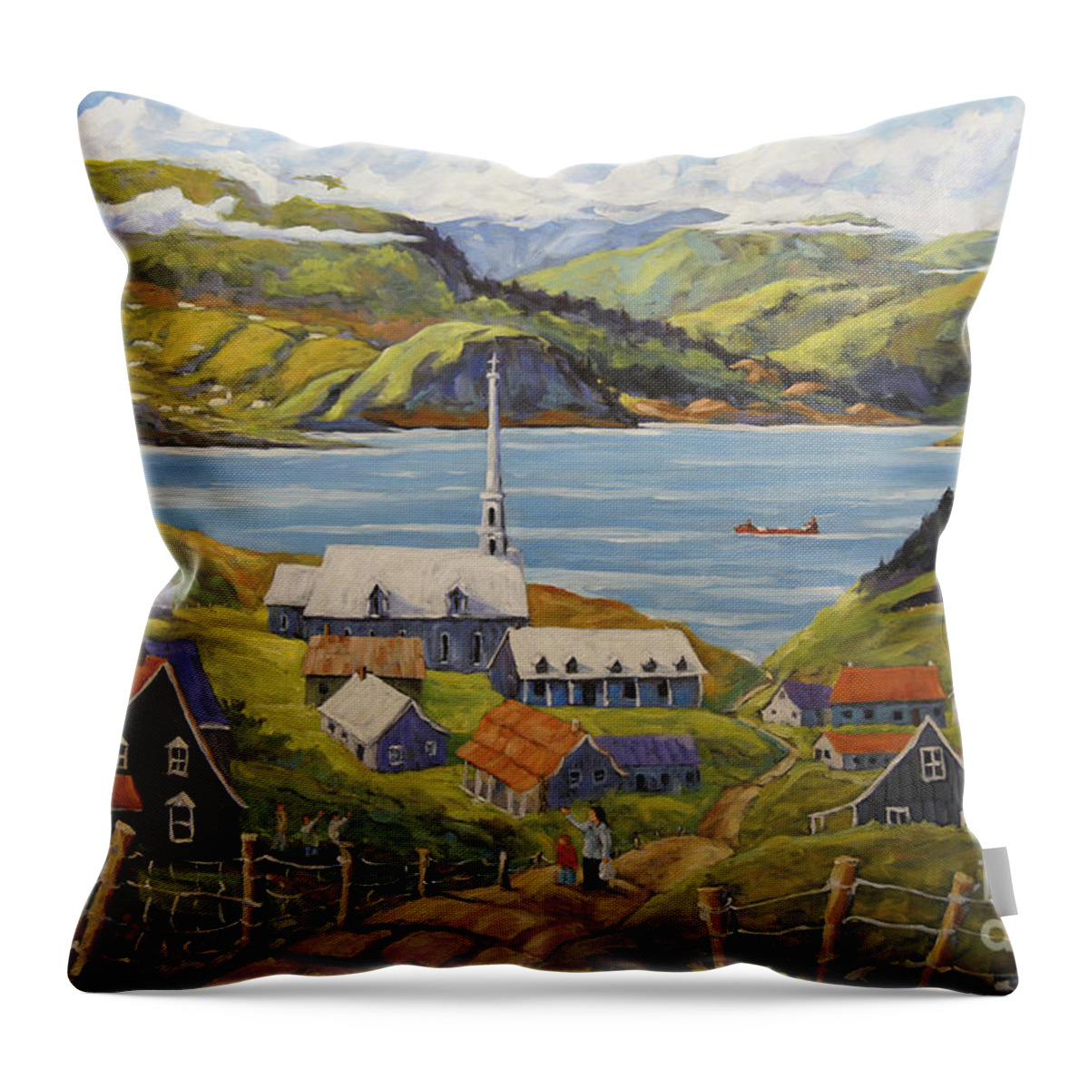 Country Lane Throw Pillow featuring the painting Charlevoix Descente des femmes by Richard T Pranke