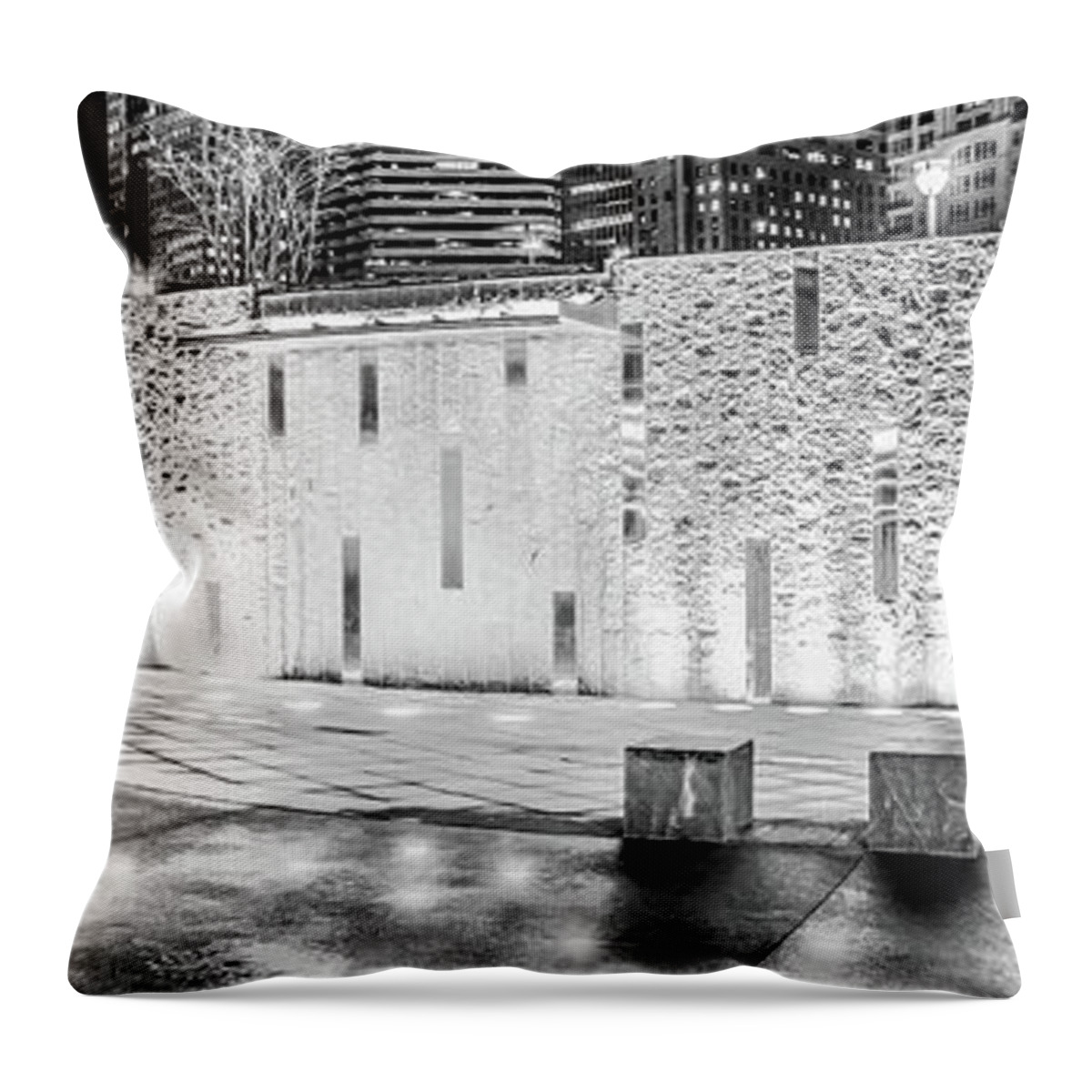 America Throw Pillow featuring the photograph Charlotte Bearden Park Waterfall Fountain Panorama Photo by Paul Velgos
