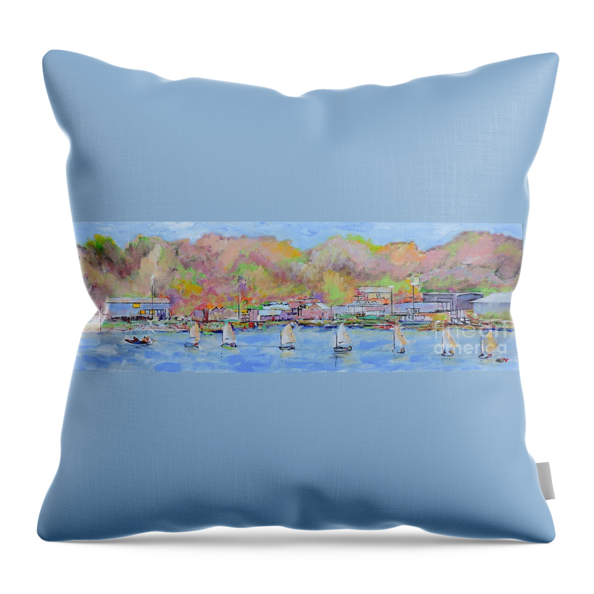 Seascape Throw Pillow featuring the painting Charlotte, NY Sailing Class by Jodie Marie Anne Richardson Traugott     aka jm-ART