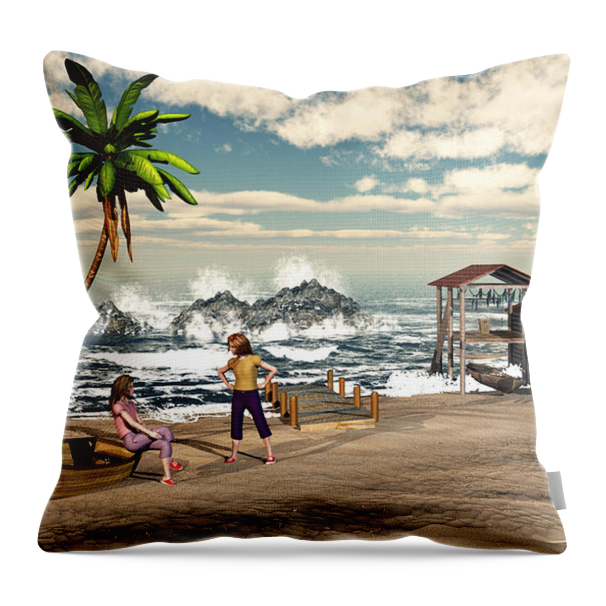 Charming Beach Scene Throw Pillow featuring the digital art Charming Beach Scene by John Junek
