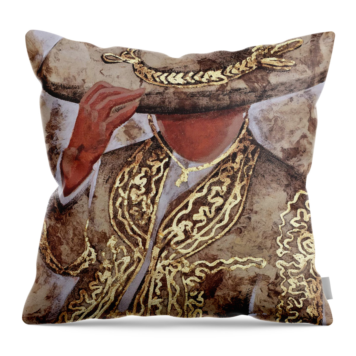 Charros Throw Pillow featuring the painting C H A R R O . G I R L by J U A N - O A X A C A