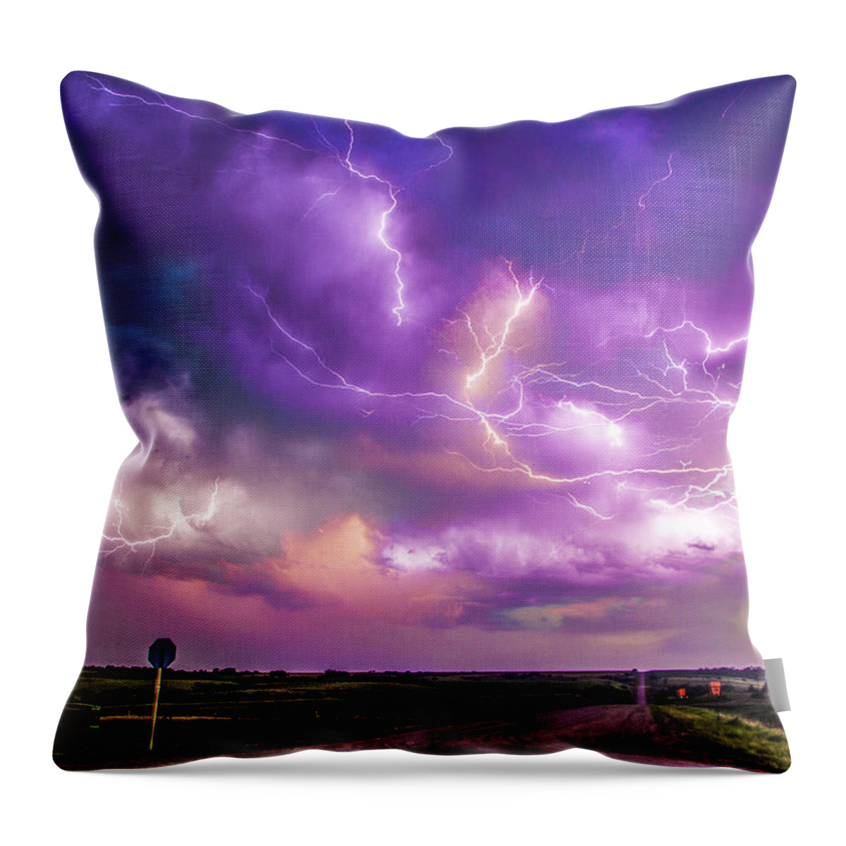 Nebraskasc Throw Pillow featuring the photograph Chasing Nebraska Lightning 056 by NebraskaSC