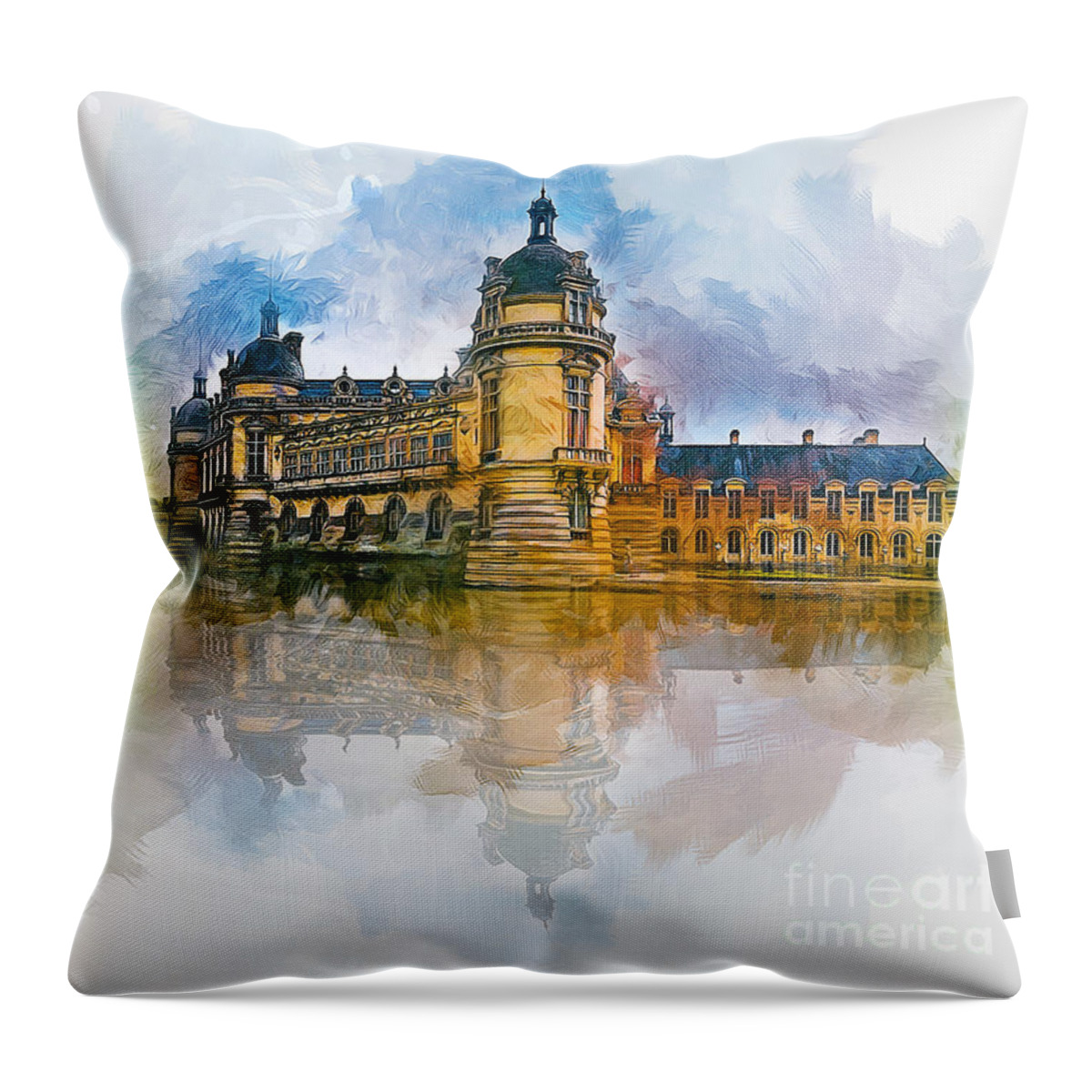 Castle Throw Pillow featuring the painting Chateau de Chantilly by Ian Mitchell