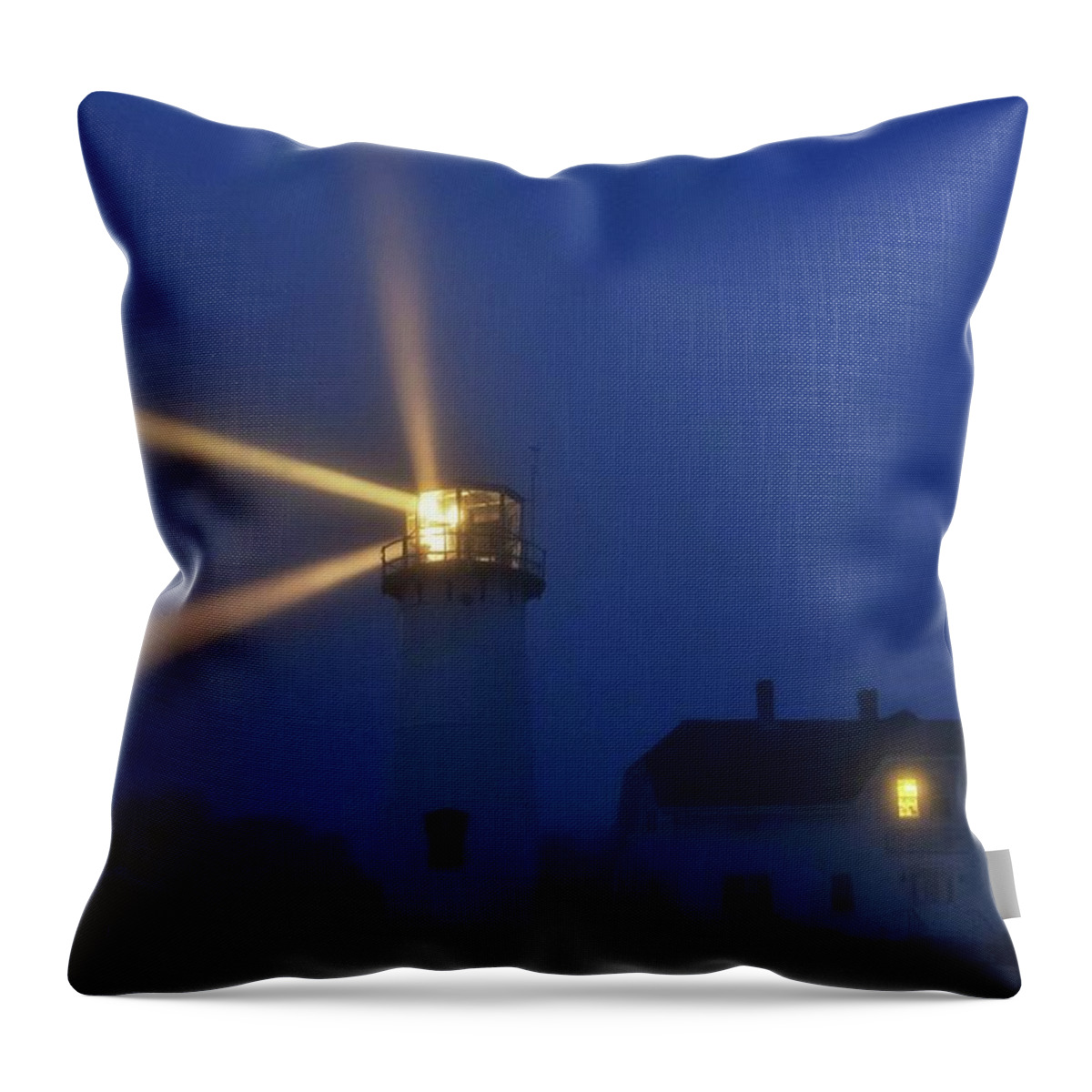 Chatham Throw Pillow featuring the photograph Chatham Light in Fog by Marisa Geraghty Photography