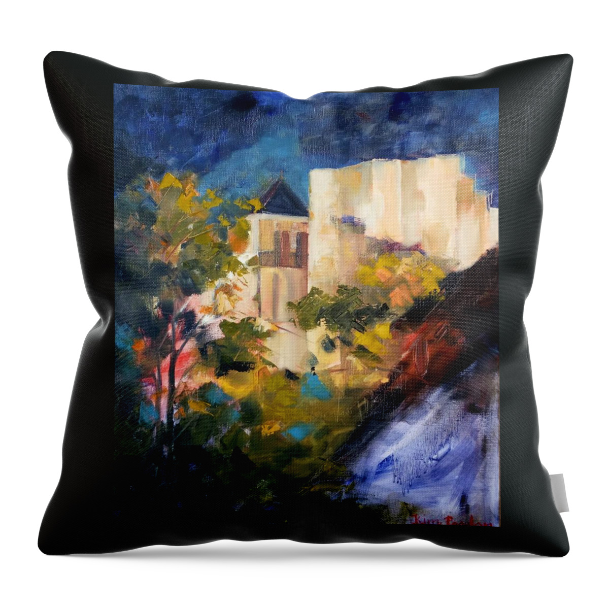  Throw Pillow featuring the painting Chauvigny by Night by Kim PARDON