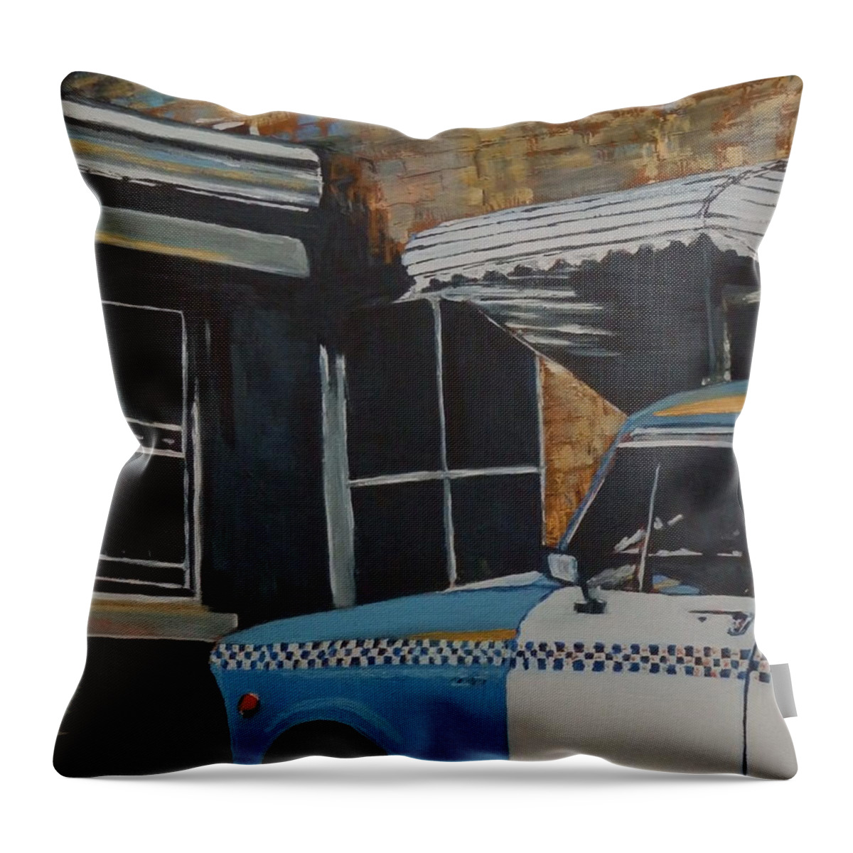 Cab Throw Pillow featuring the painting Checker Cab by Laura Toth