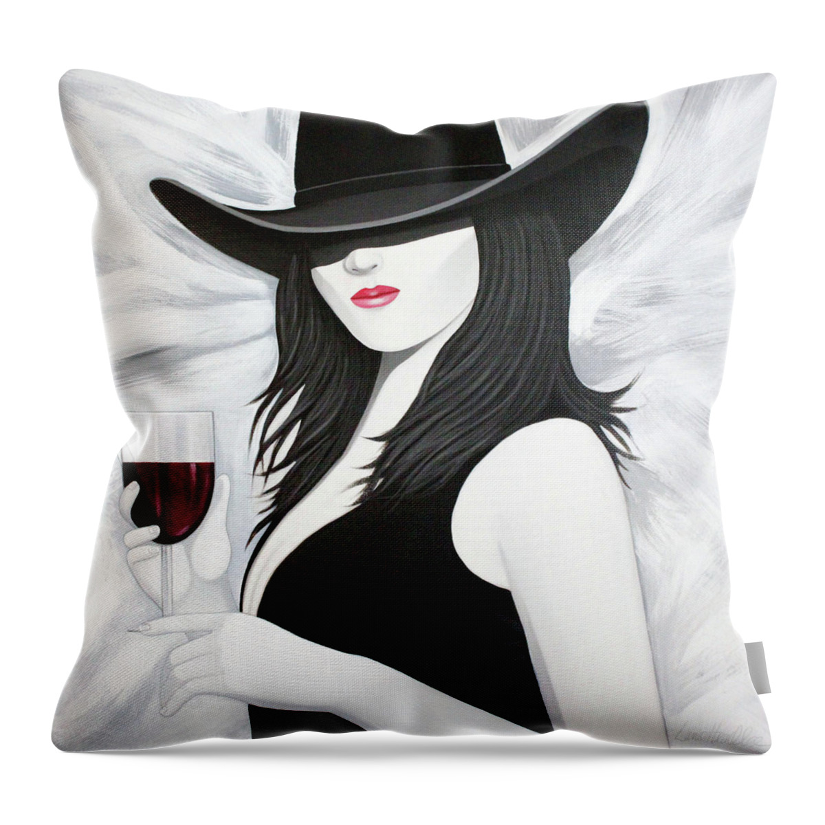 Cowgirl With Wine Throw Pillow featuring the painting Cheers by Lance Headlee