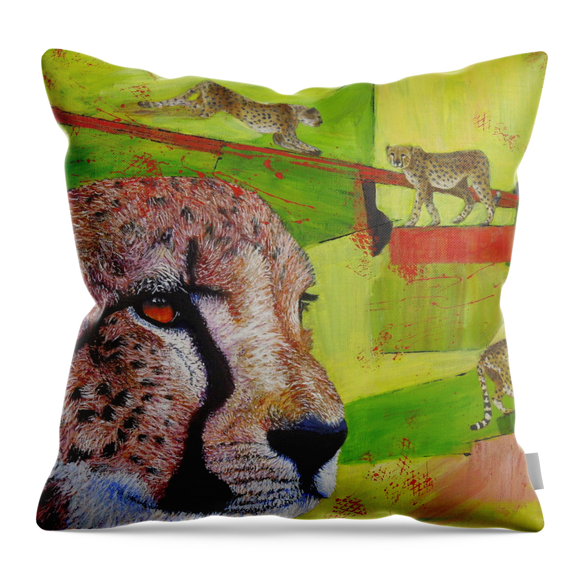 Art Throw Pillow featuring the painting Cheetahs at play by Shirley Wellstead