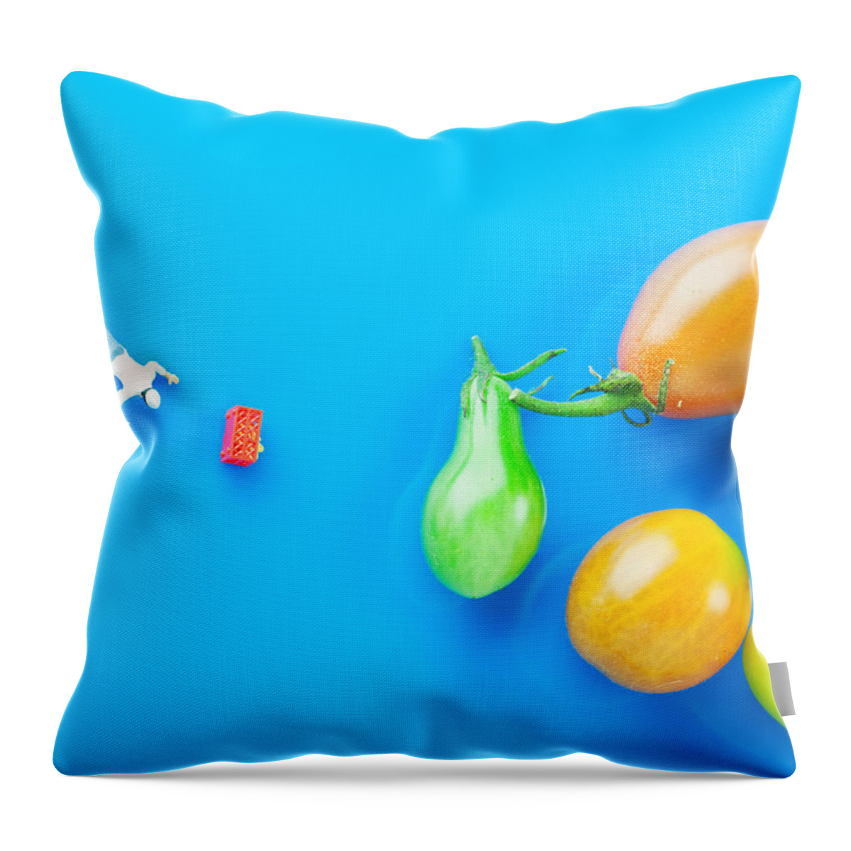 Chef Throw Pillow featuring the painting Chef Tumbled In Front Of Colorful Tomatoes II Little People On Food by Paul Ge