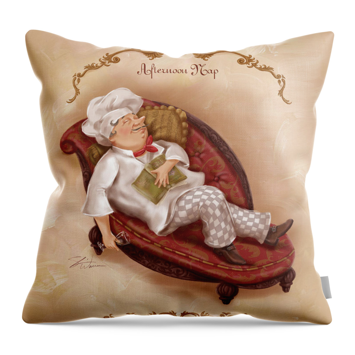 Chef Throw Pillow featuring the mixed media Chefs on a Break-Afternoon Nap by Shari Warren
