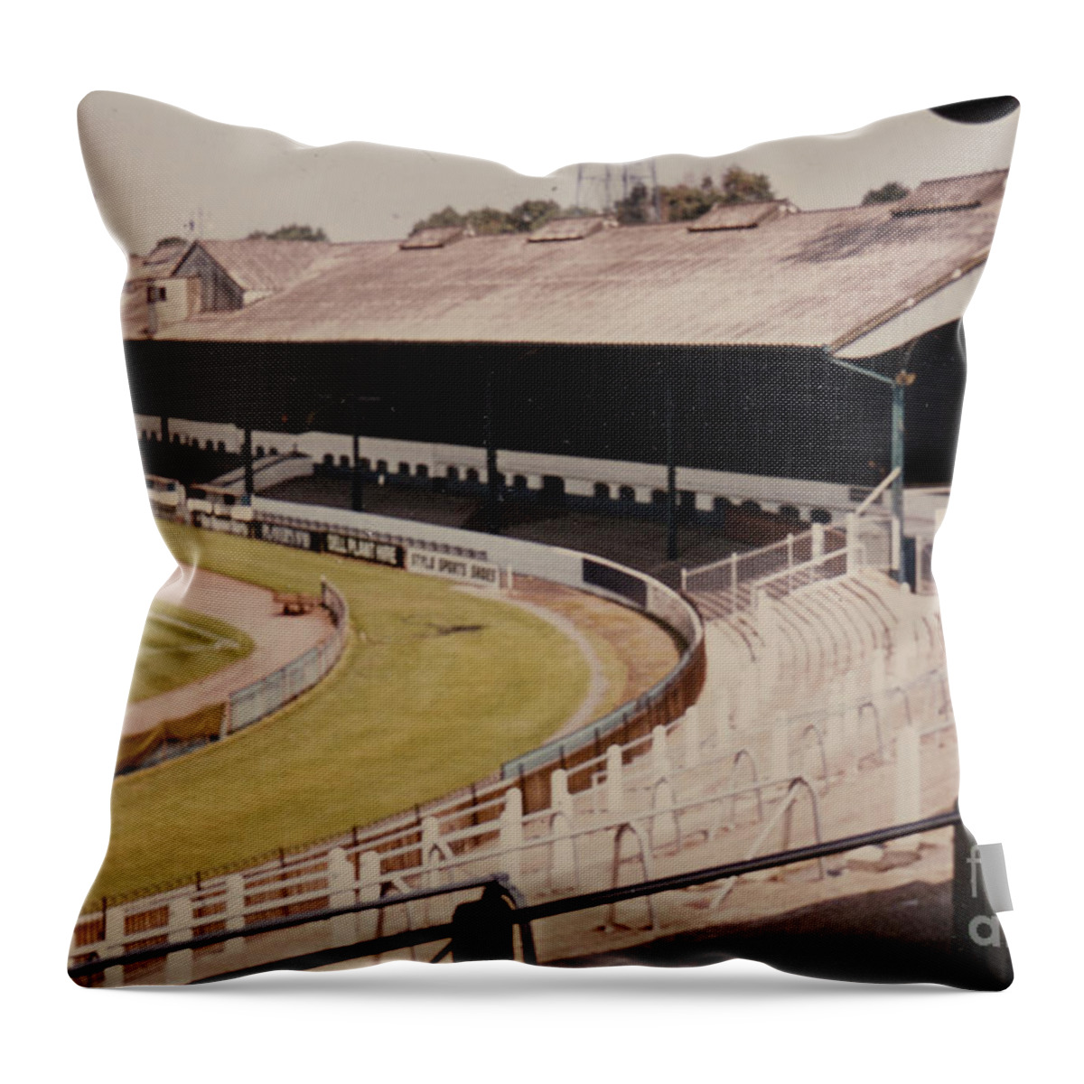Chelsea Throw Pillow featuring the photograph Chelsea - Stamford Bridge - East Stand 5 - August 1969 by Legendary Football Grounds