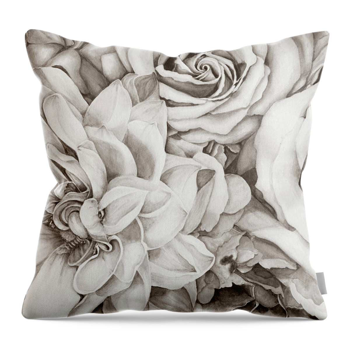 Roses Throw Pillow featuring the digital art Chelsea's Bouquet - Neutral by Lori Taylor