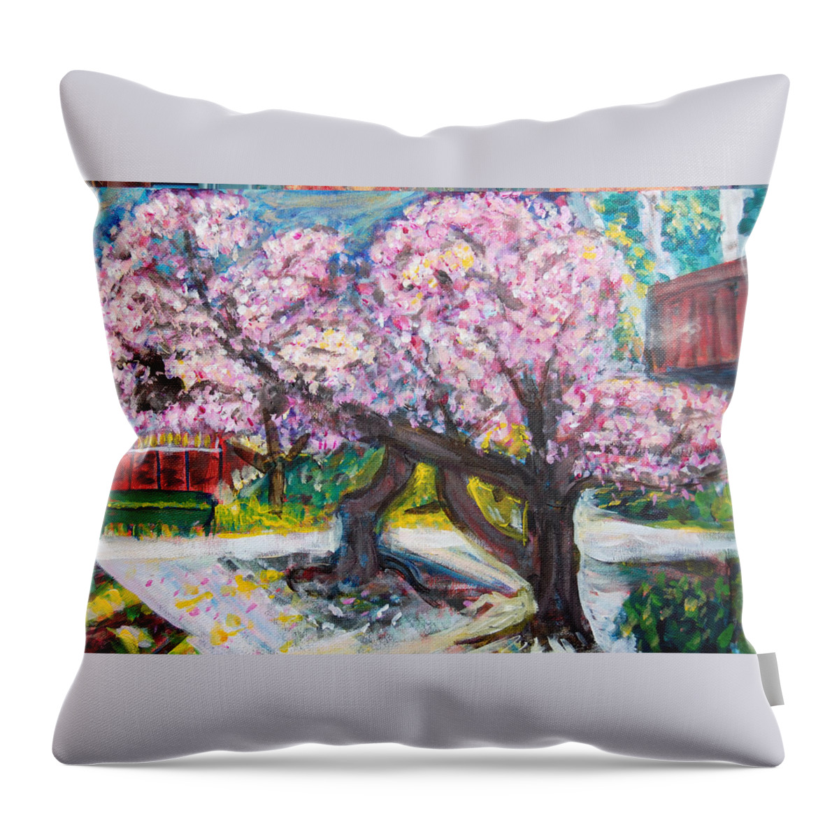 Cherry Tree Throw Pillow featuring the painting Cherry Blossom Time by Carolyn Donnell