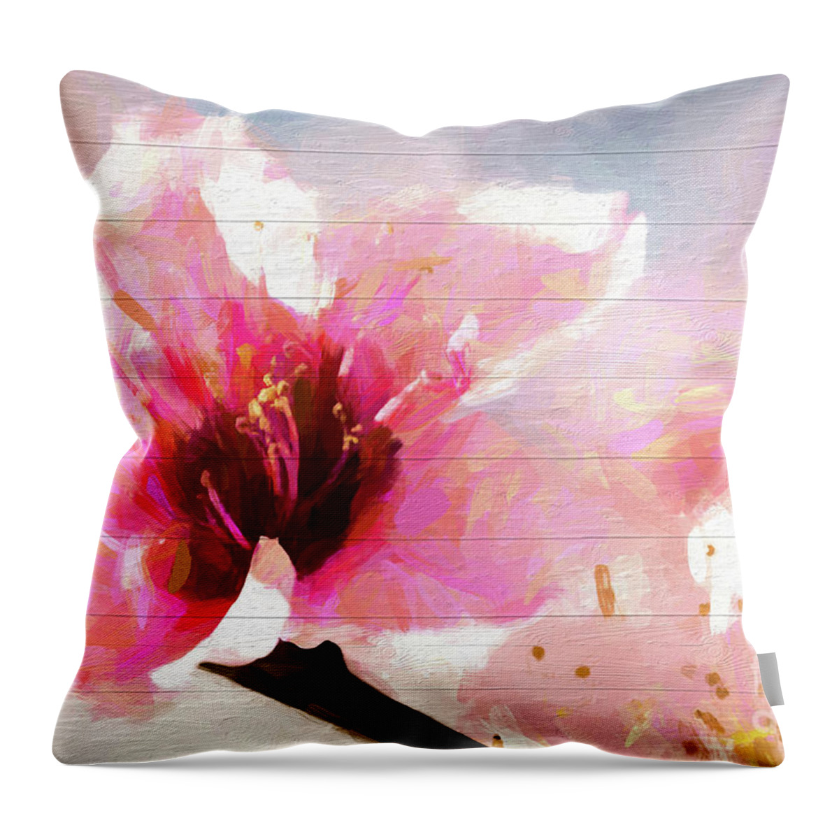 Sakura Throw Pillow featuring the photograph Cherry Blossom Wood Background by Andrea Anderegg