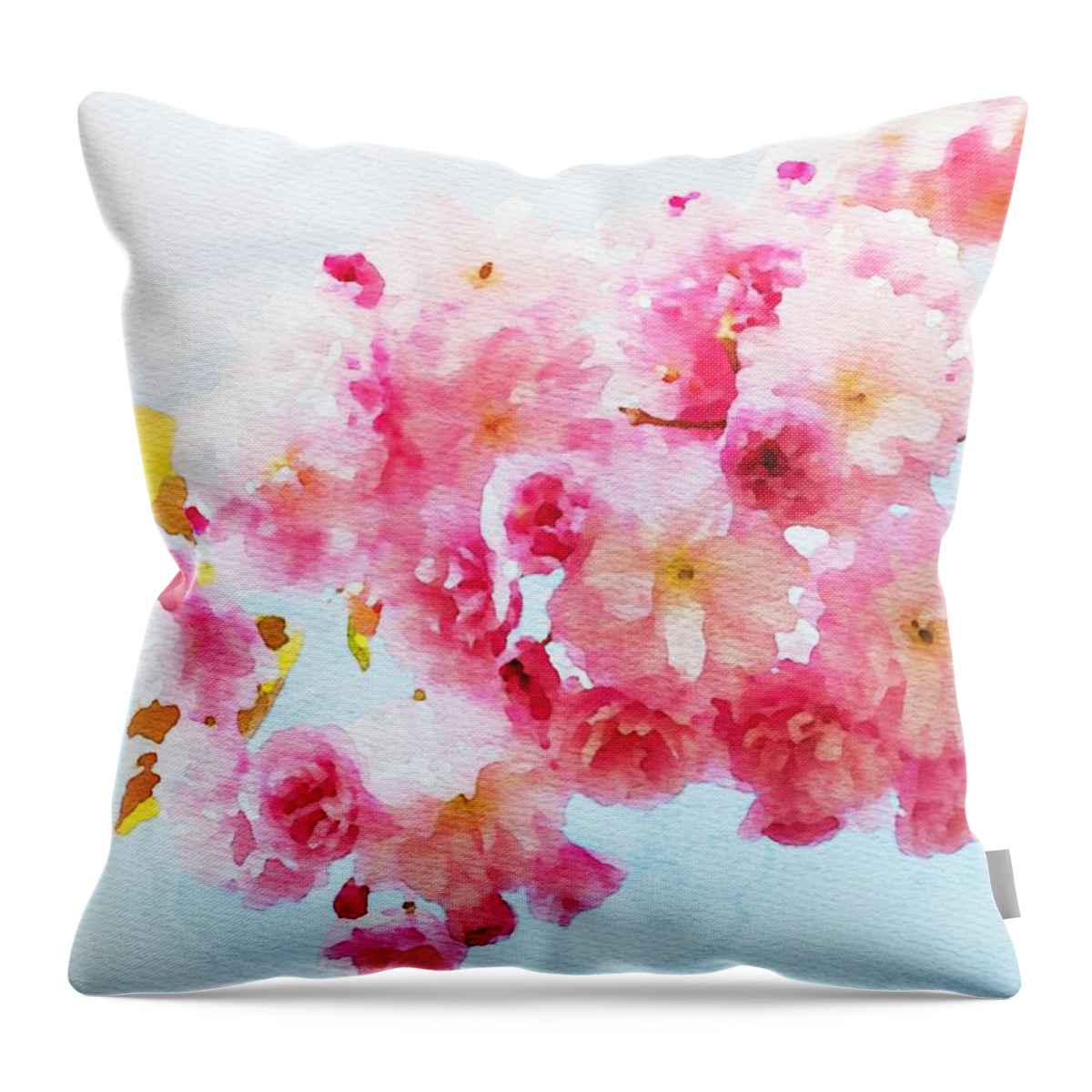 Cherry Blossoms Throw Pillow featuring the painting Cherry Blossoms by Watercolor