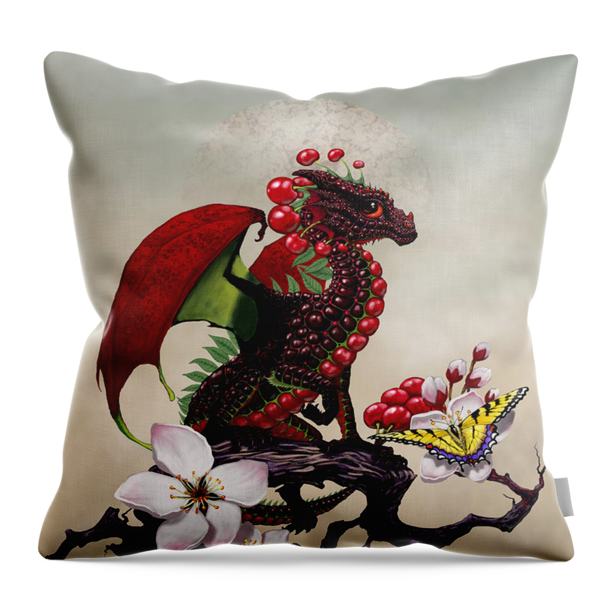 Cherry Throw Pillow featuring the digital art Cherry Dragon by Stanley Morrison