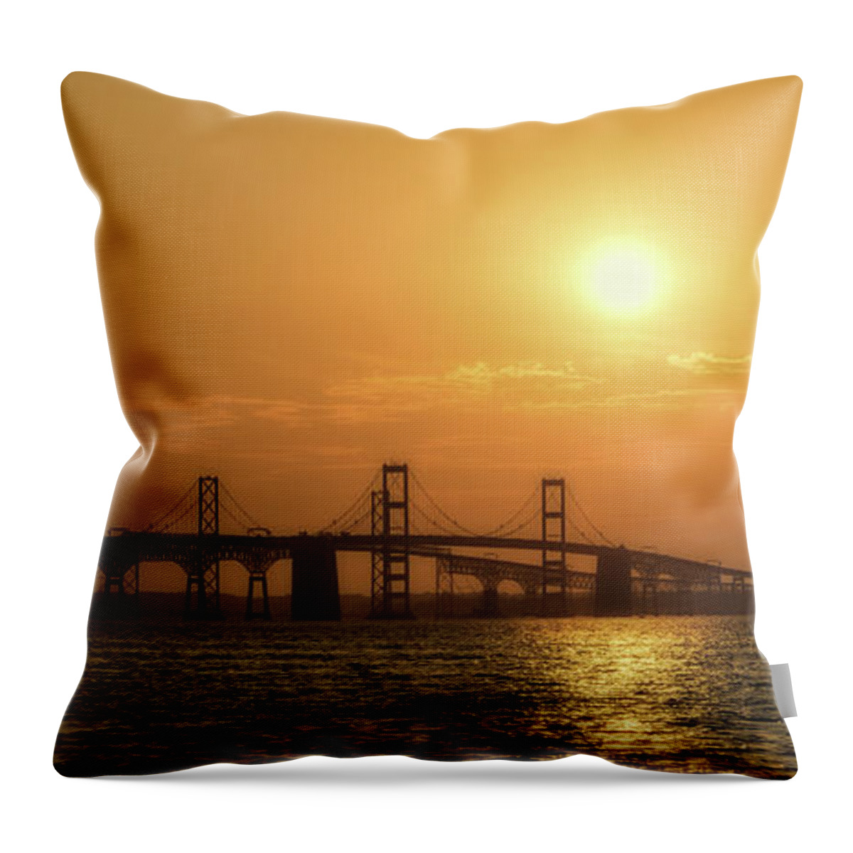 Sunset Throw Pillow featuring the photograph Chesapeake Bay Bridge Sunset I by Richard Macquade