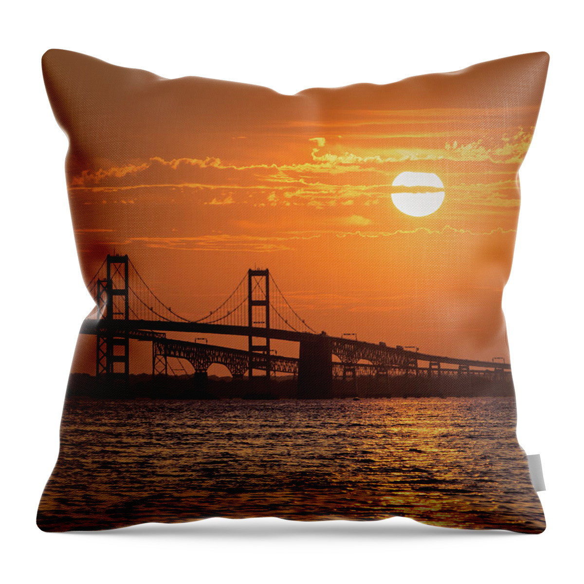 Sunset Throw Pillow featuring the photograph Chesapeake Bay Bridge Sunset II by Richard Macquade
