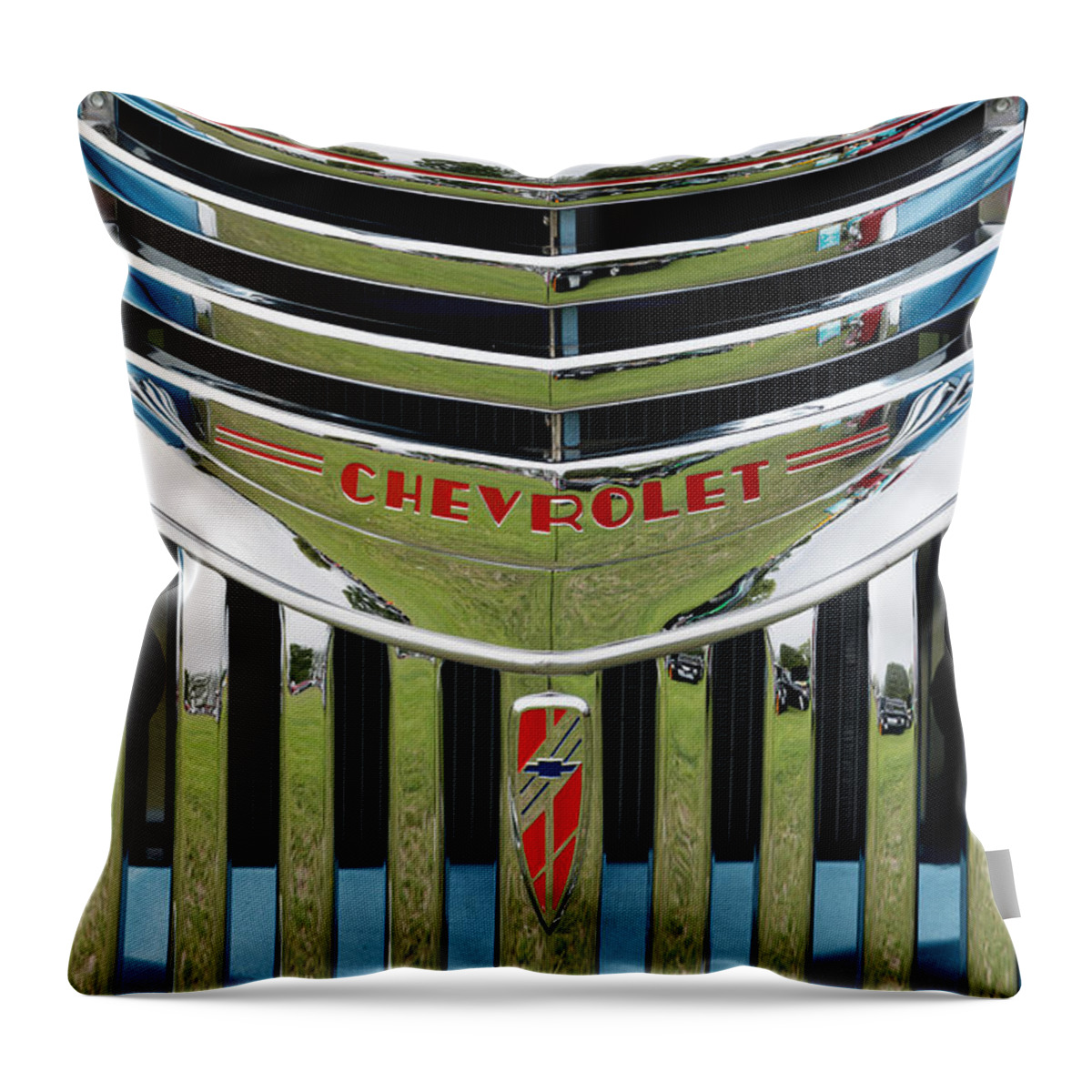 Grill Throw Pillow featuring the photograph Chevrolet Smile by Bob VonDrachek