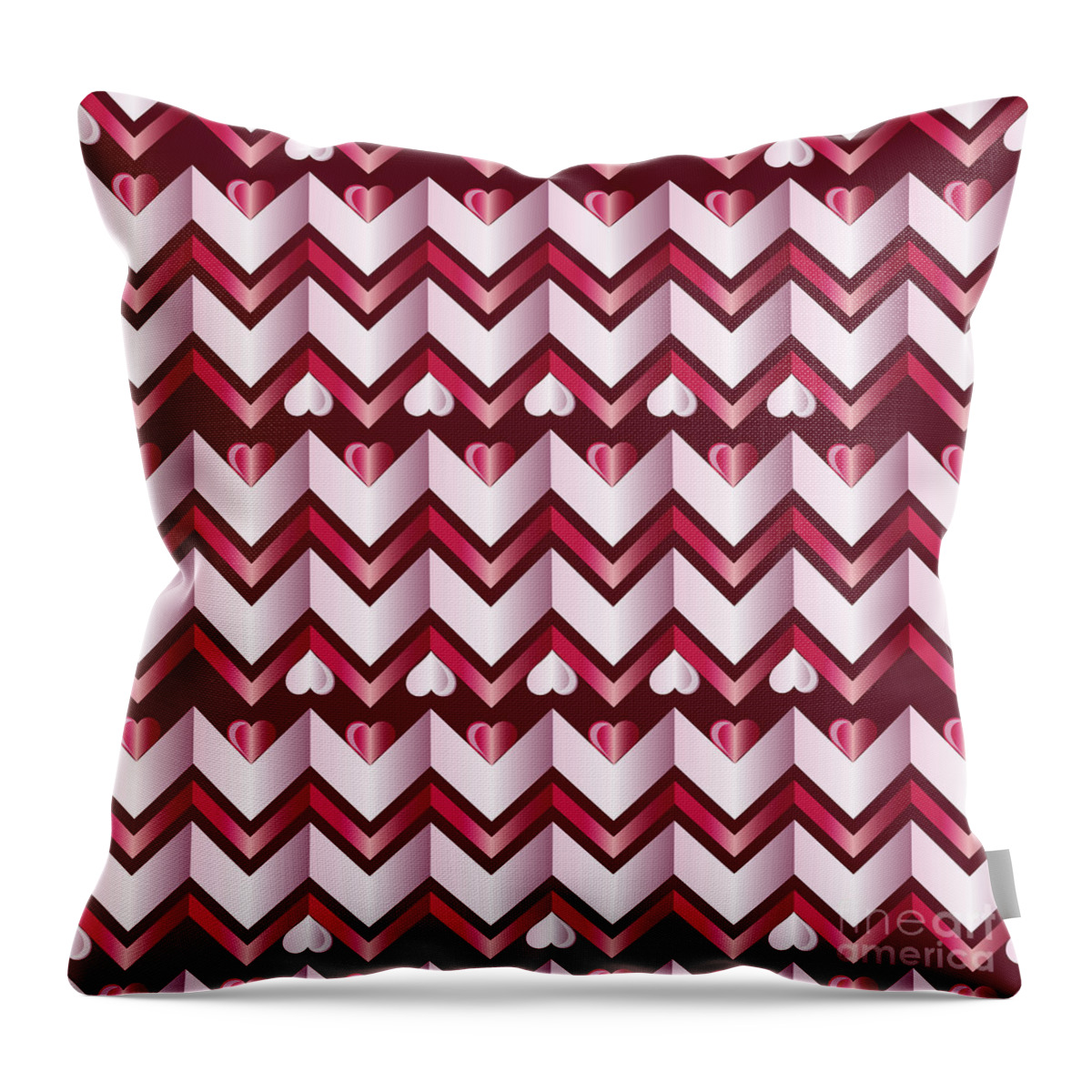 Hearts Throw Pillow featuring the digital art Chevron Hearts Metallic Ruby Red Pink Zigzag by Beverly Claire Kaiya