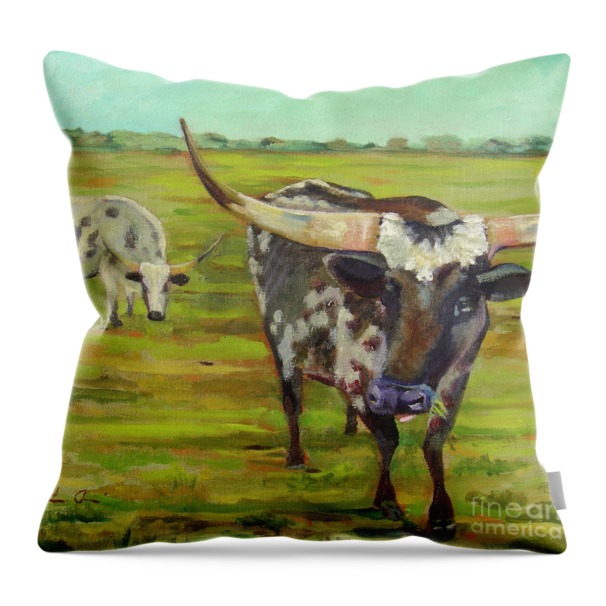 Cattle Throw Pillow featuring the painting Chew by Lilibeth Andre