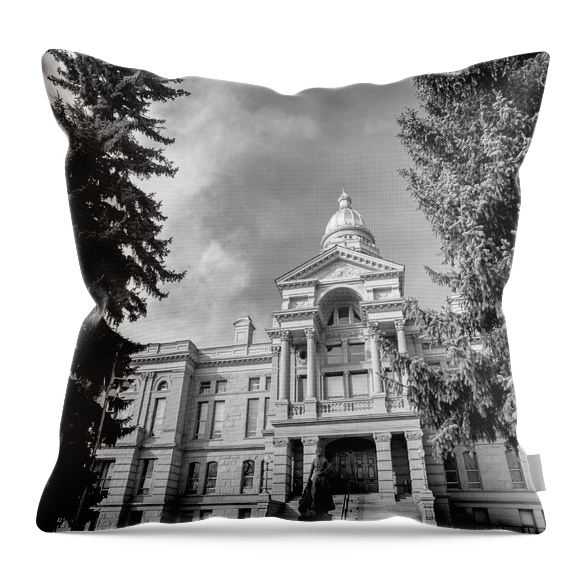 Cheyenne Wyoming Throw Pillow featuring the photograph Cheyenne Wyoming Capitol Building - Black and White by Gregory Ballos