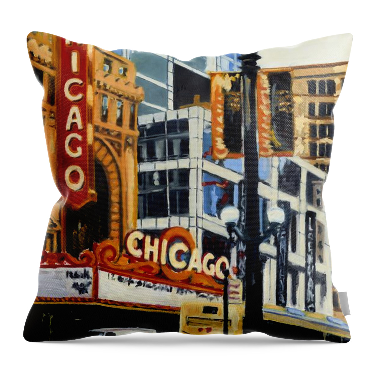 Chicago Throw Pillow featuring the painting Chicago - The Chicago Theater by Robert Reeves