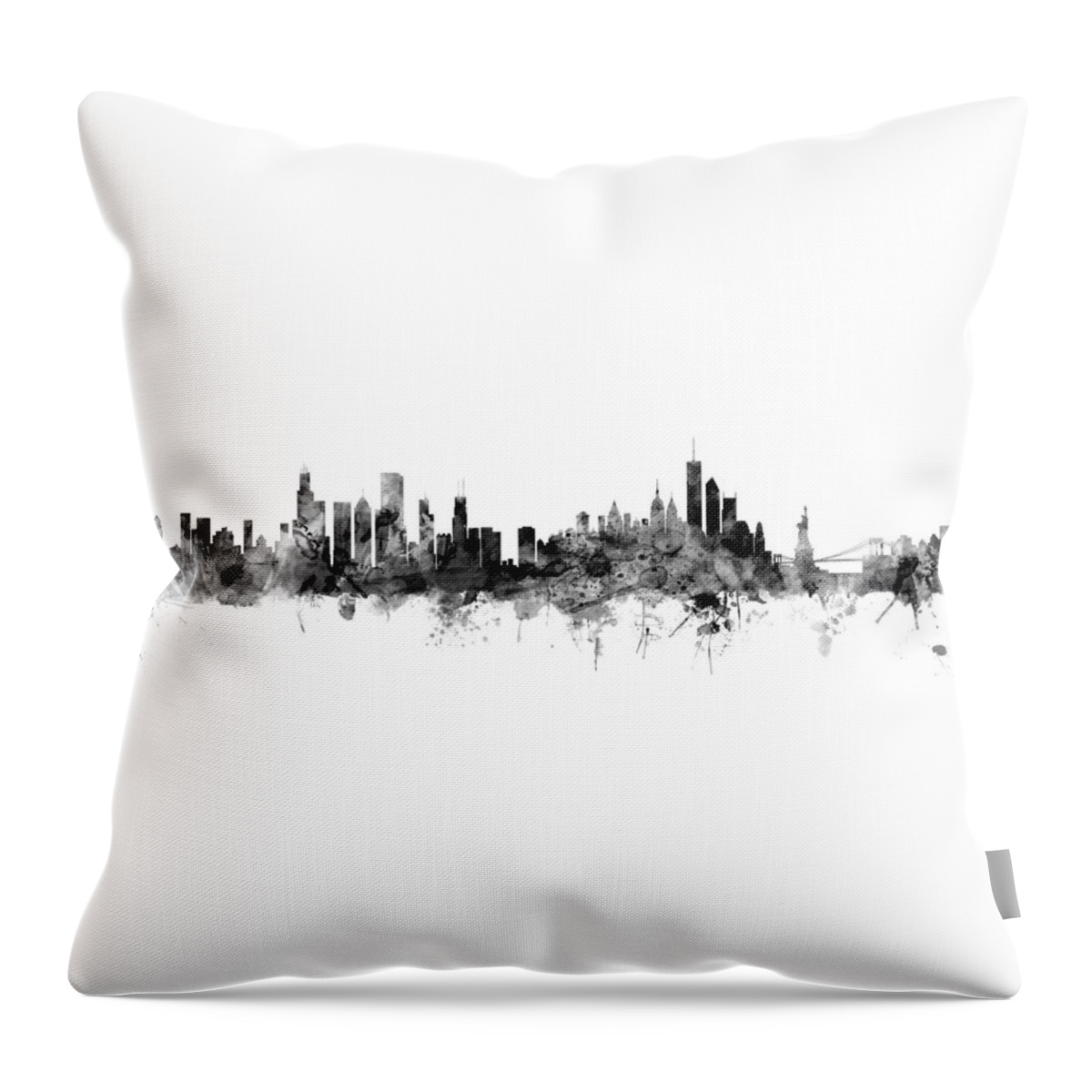 United States Throw Pillow featuring the digital art Chicago and New York City Skylines Mashup by Michael Tompsett
