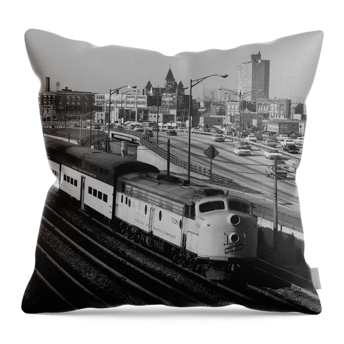 Chicago Throw Pillow featuring the photograph Chicago and North Western Train Nears North Avenue Yard by Chicago and North Western Historical Society