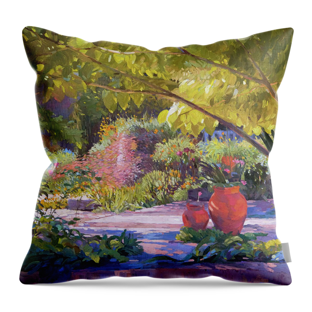 Flower Garden Throw Pillow featuring the painting Chicago Botanic Garden by Judith Barath