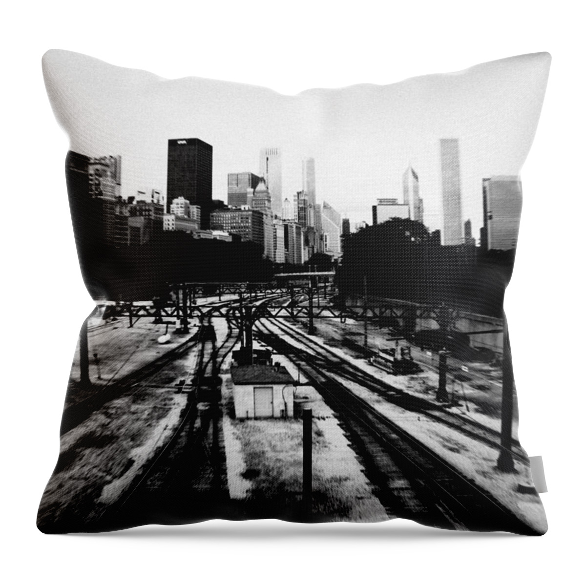 Chicago Throw Pillow featuring the photograph Chicago Grant Park Railroad Skyline by Kyle Hanson