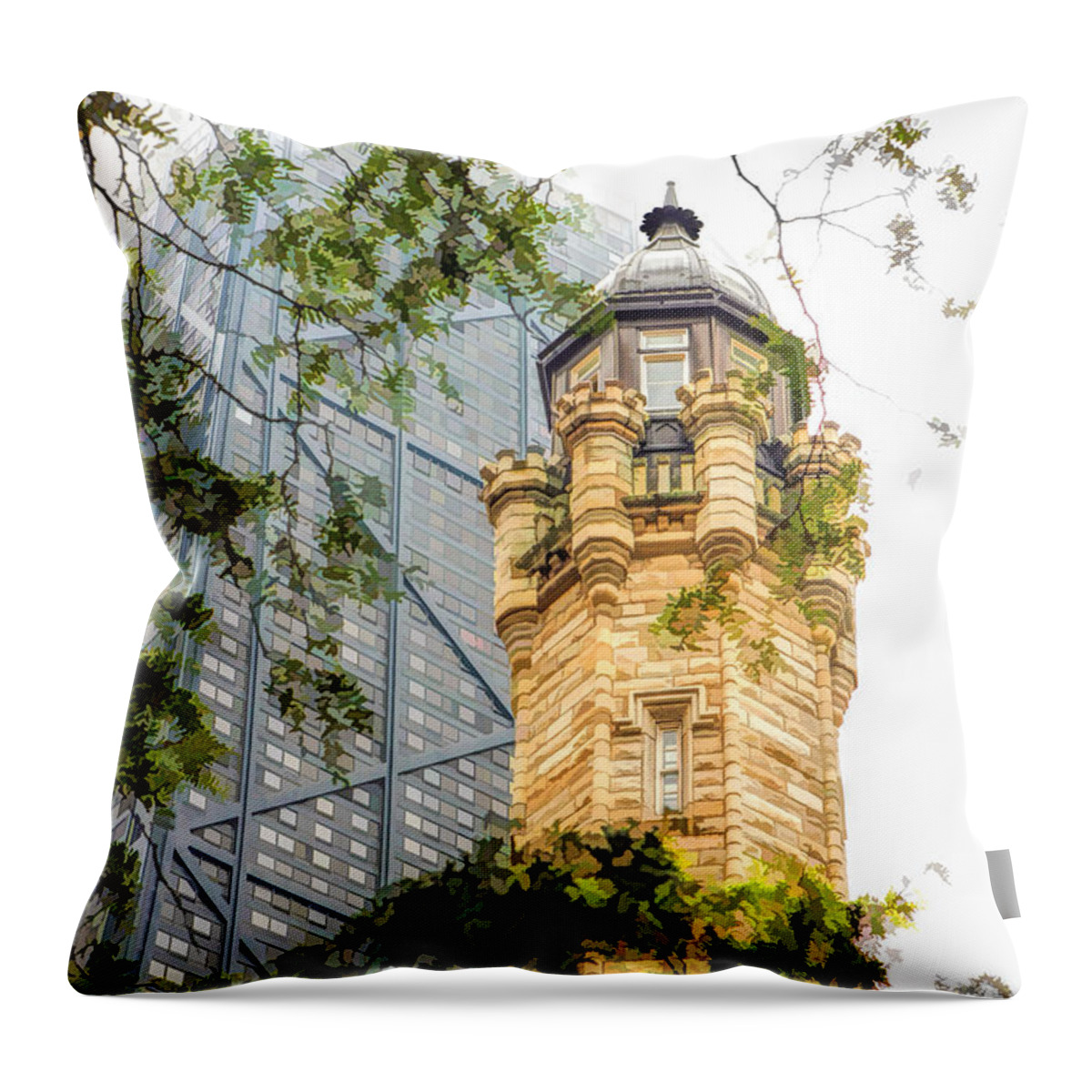 Chicago Throw Pillow featuring the painting Chicago Historic Water Tower Fog by Christopher Arndt