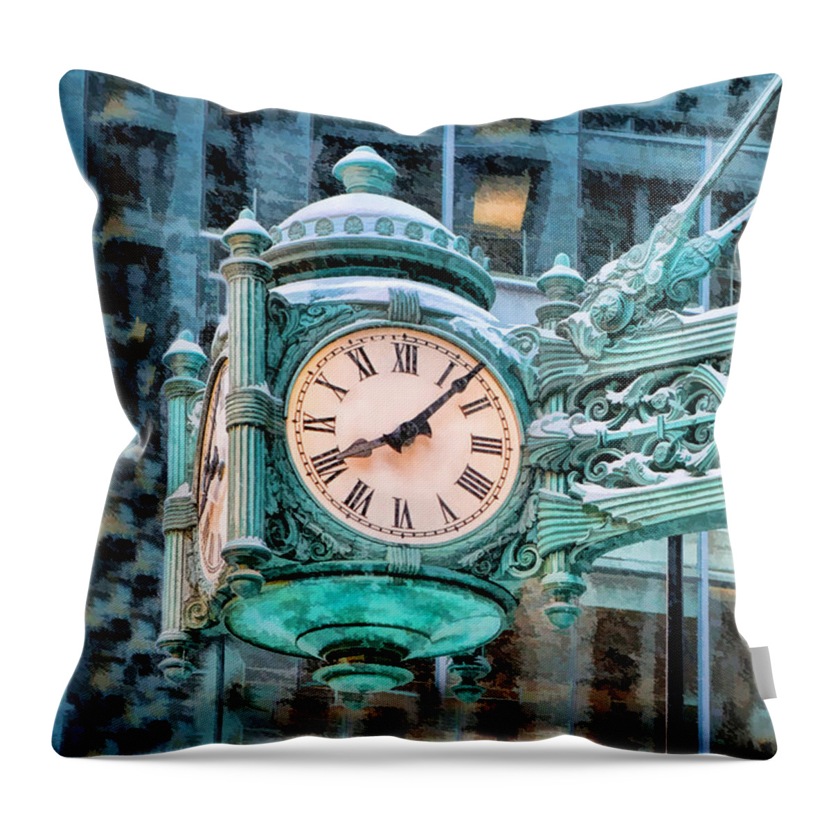 Chicago Throw Pillow featuring the painting Chicago Marshall Field State Street Clock by Christopher Arndt
