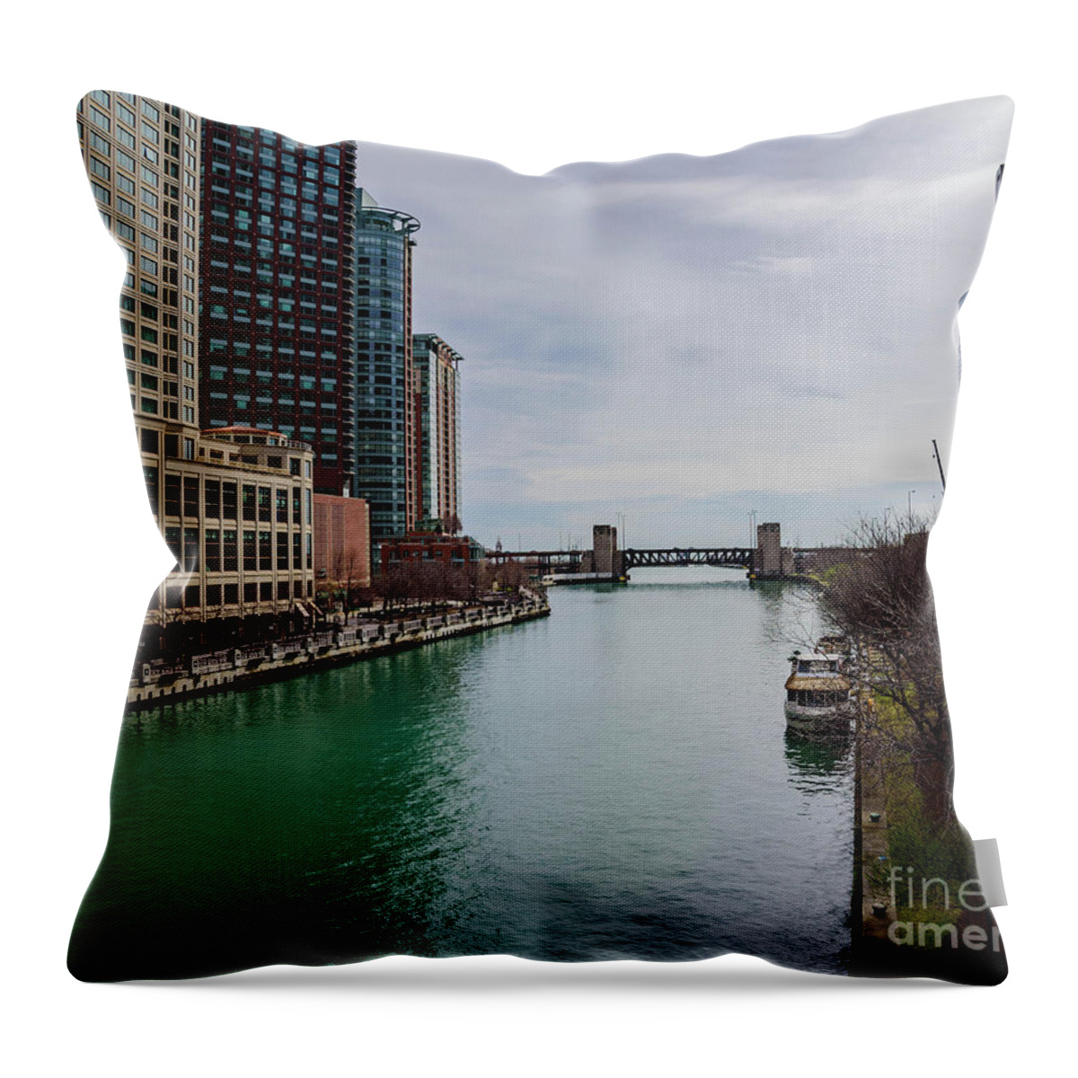 April 2017 Throw Pillow featuring the photograph Chicago River. April 2017 by Jeff Hubbard