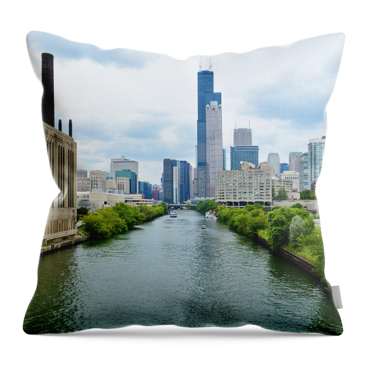 Chicago Throw Pillow featuring the photograph Chicago River South Loop by Kyle Hanson