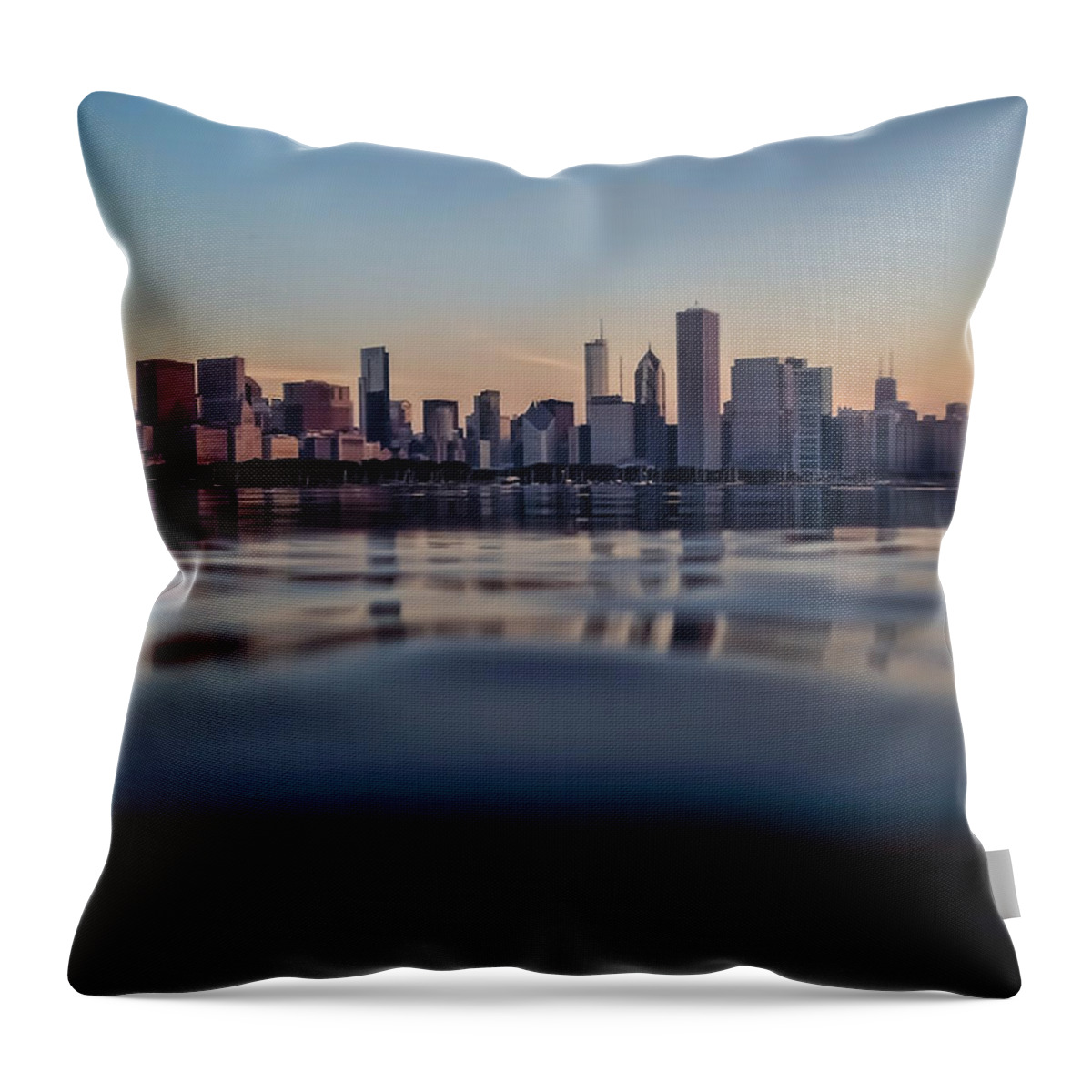 Chicago Skyline Throw Pillow featuring the photograph Chicago skyline from half underwater by Sven Brogren