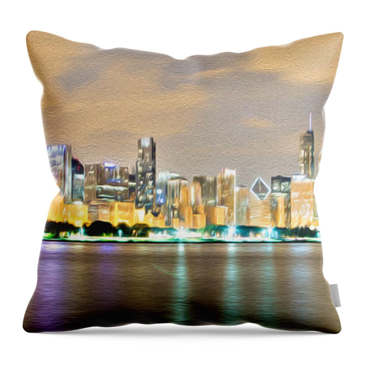 Chicago Throw Pillow featuring the painting Chicago Skyline in Oil by Lev Kaytsner