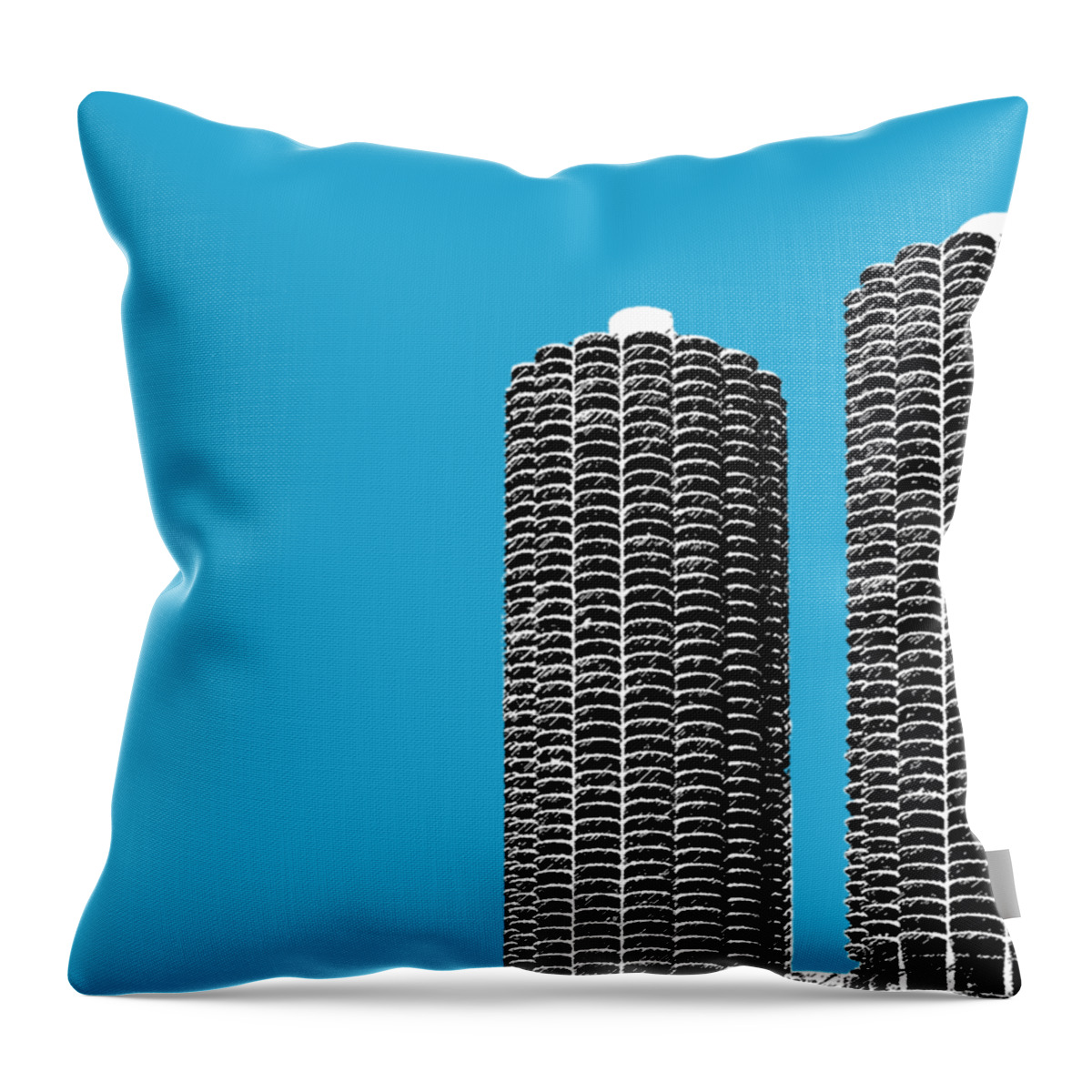 Architecture Throw Pillow featuring the digital art Chicago Skyline Marina Towers - Teal by DB Artist