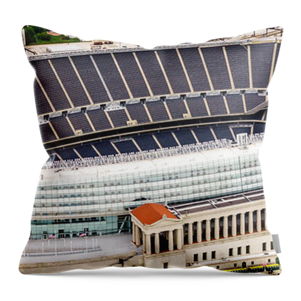 America Throw Pillow featuring the photograph Chicago Soldier Field Aerial Photo by Paul Velgos