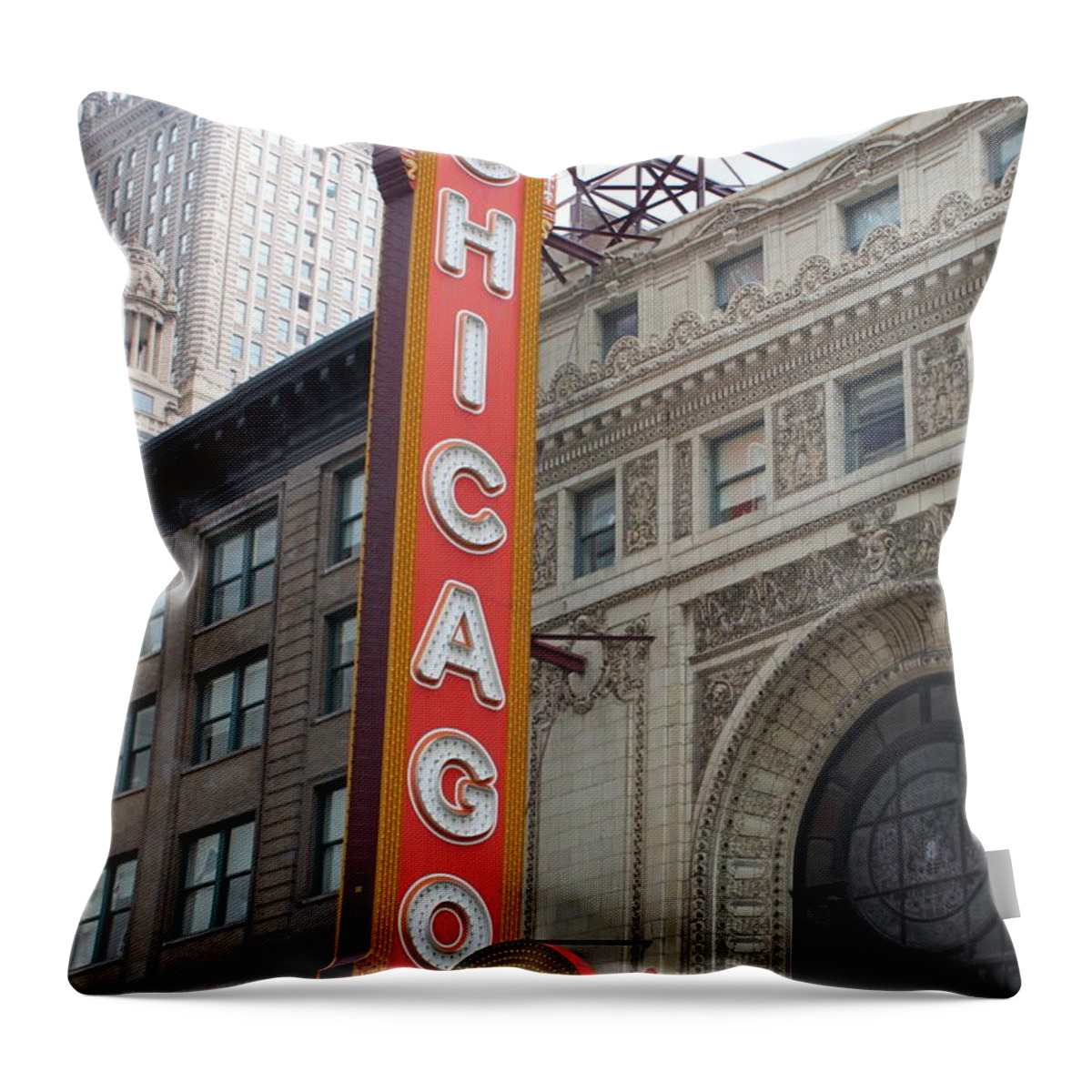 Chicago Throw Pillow featuring the photograph Chicago Theater Sign by Lauri Novak