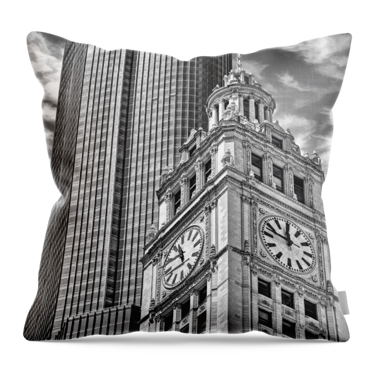 Chicago Throw Pillow featuring the photograph Chicago Trump And Wrigley Towers Black and White by Christopher Arndt