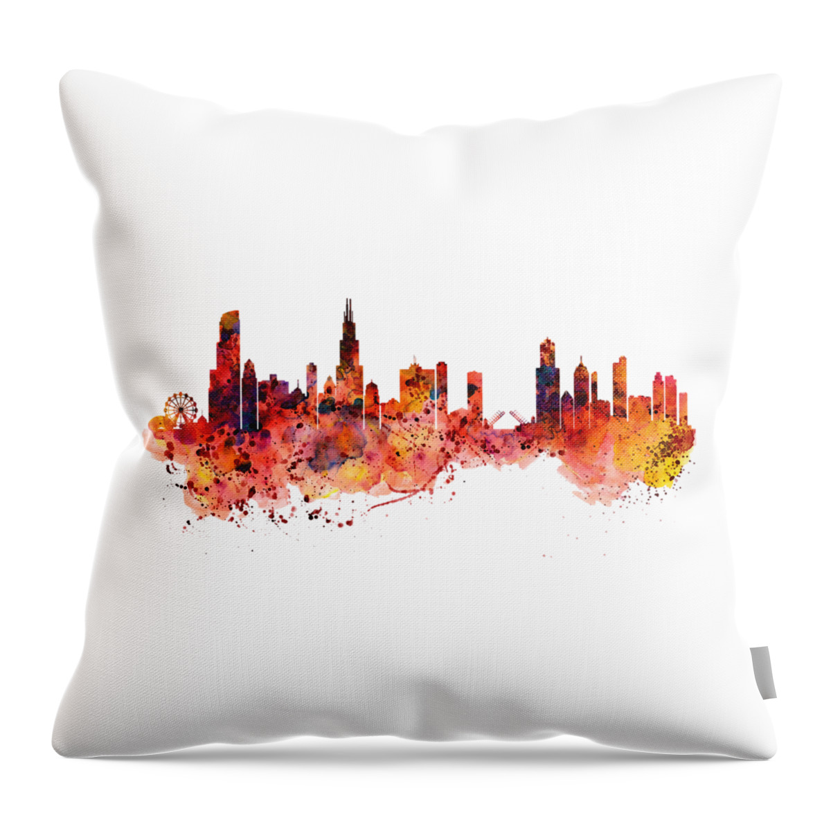 Chicago Throw Pillow featuring the painting Chicago watercolor skyline by Marian Voicu